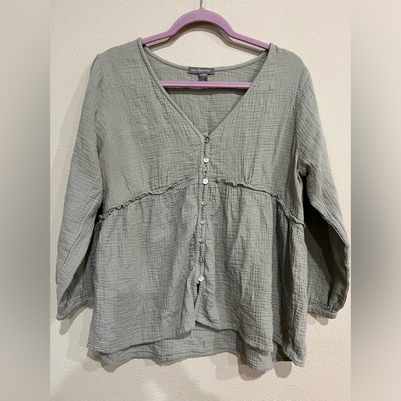 Peace & Pearls Cotton Button Down Blouse - Picture 1 of 7